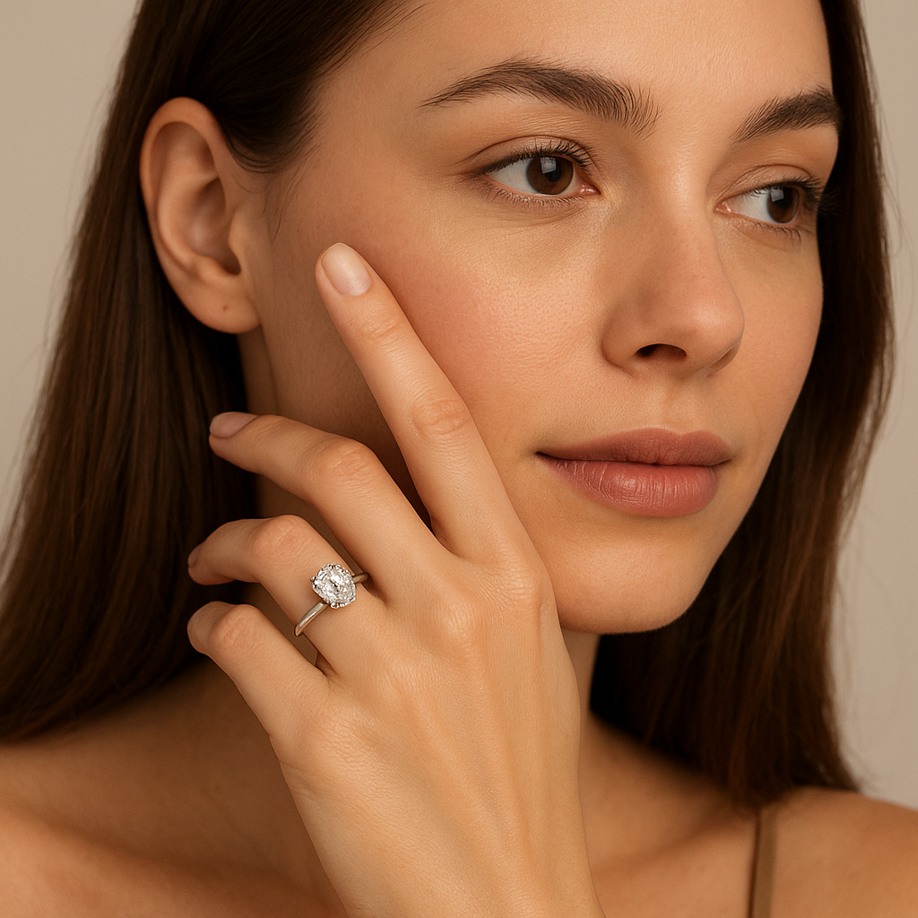 Modern Ovoid Diamond Ring