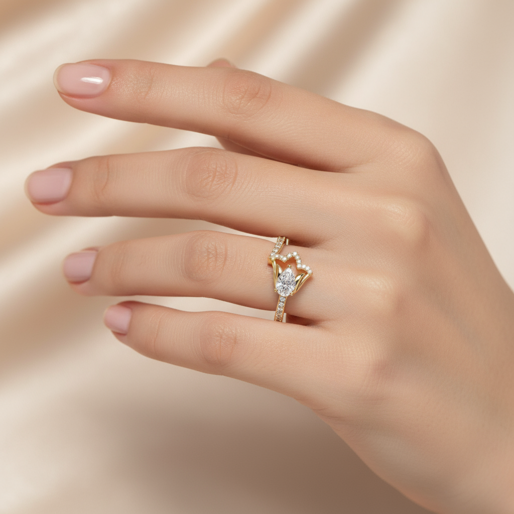 Female model wearing diamond ring