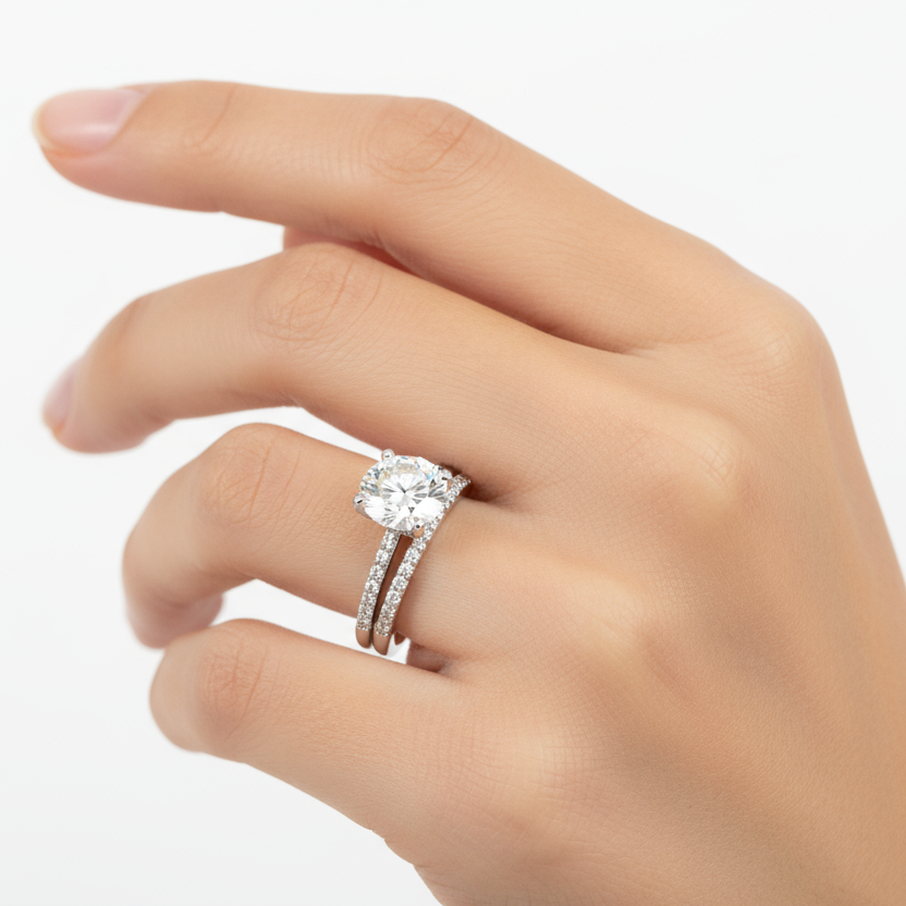 Female model wearing diamond ring