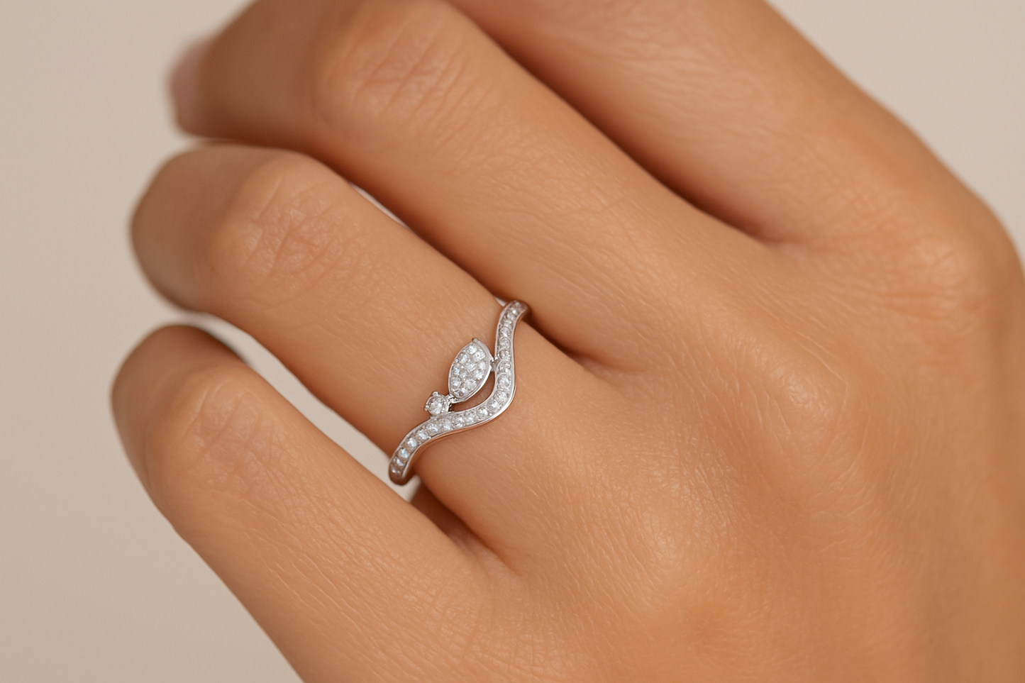 Generated image of a female model wearing the diamond ring