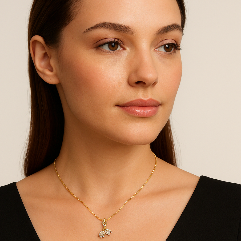 Generated image of a female model wearing the vine-inspired pendant