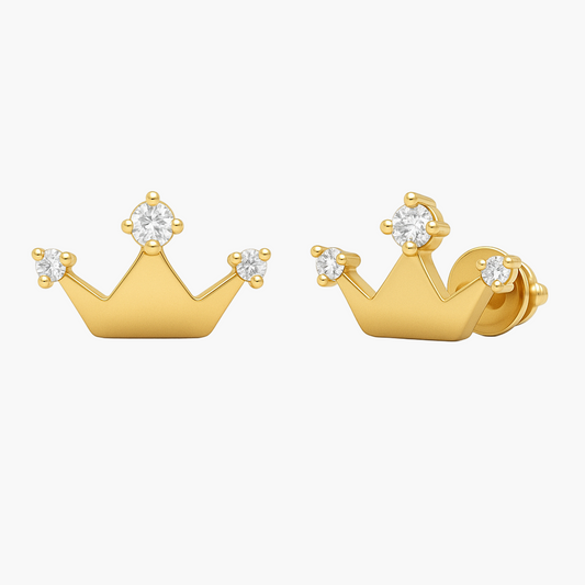 Gold Crown Diamond Earrings
