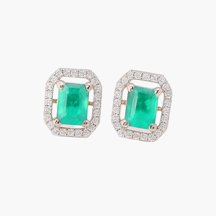 Halo Green Emerald Diamond Earrings