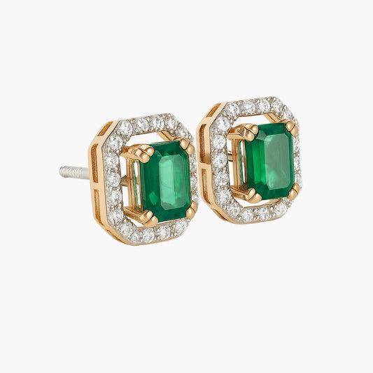 Halo Green Emerald Diamond Earrings