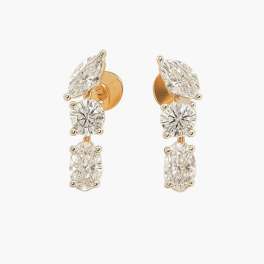 Pear-Round-Oval Drop Diamond Earrings
