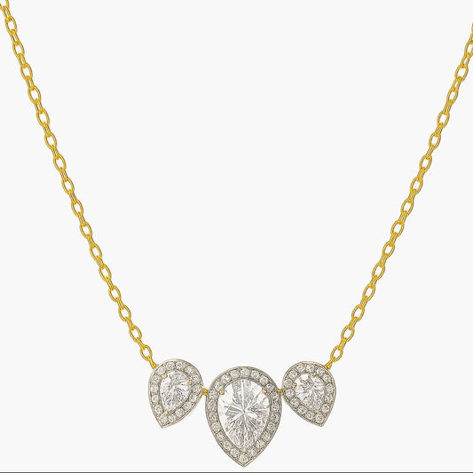 Three Pear Halo Diamond Necklace