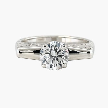 White Gold Engraved Round Diamond Ring