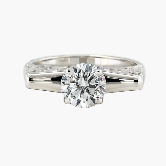 White Gold Engraved Round Diamond Ring