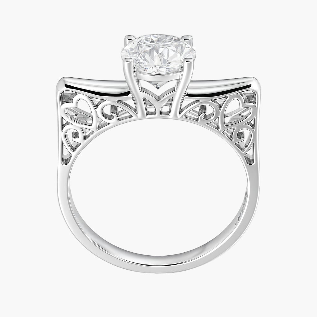 White Gold Engraved Round Diamond Ring