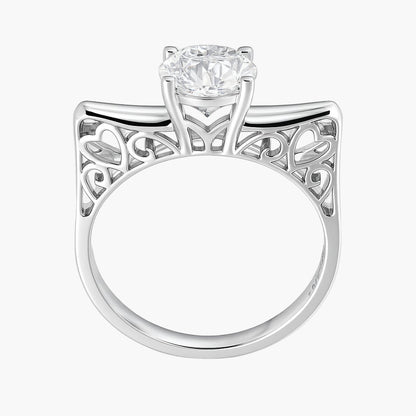 White Gold Engraved Round Diamond Ring