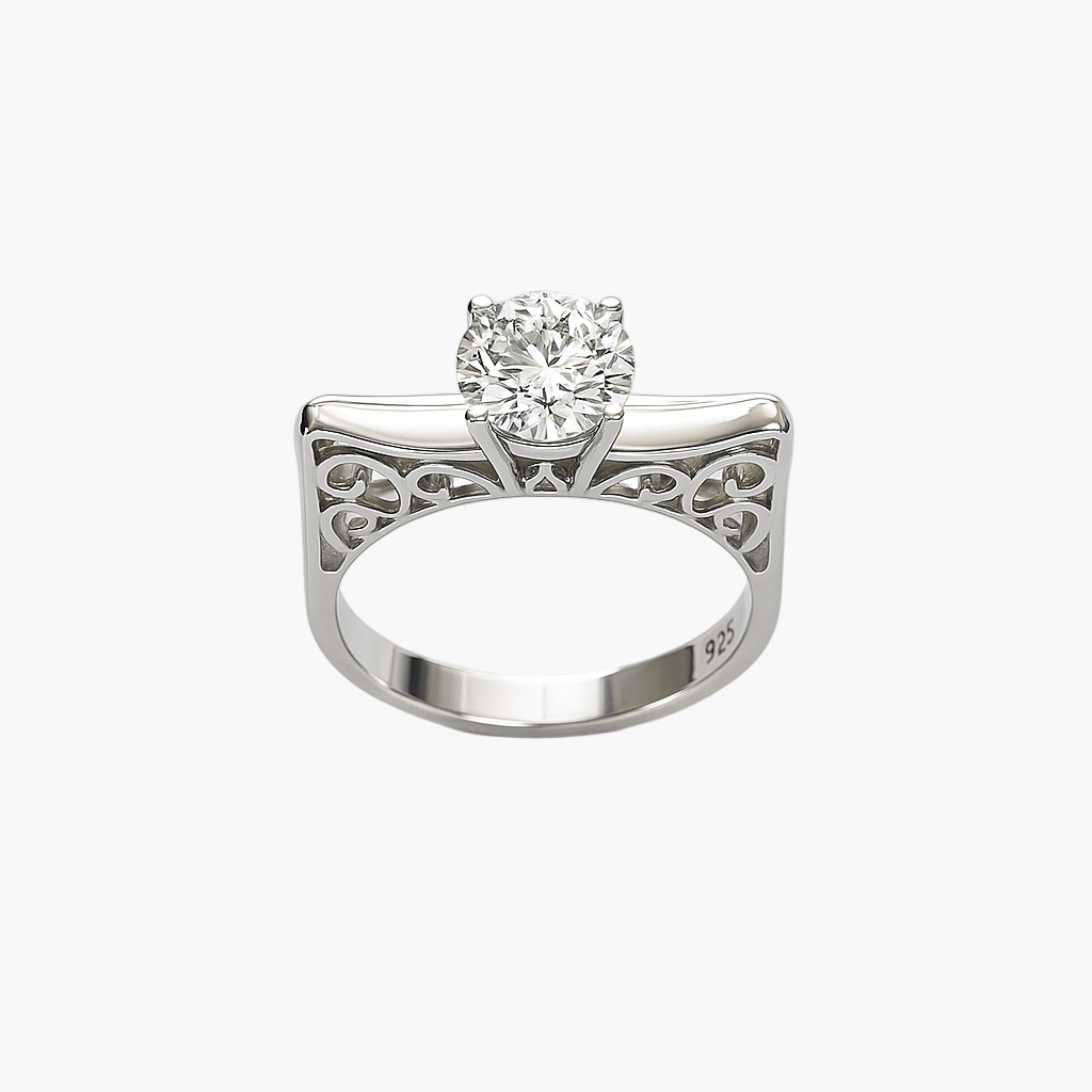 White Gold Engraved Round Diamond Ring