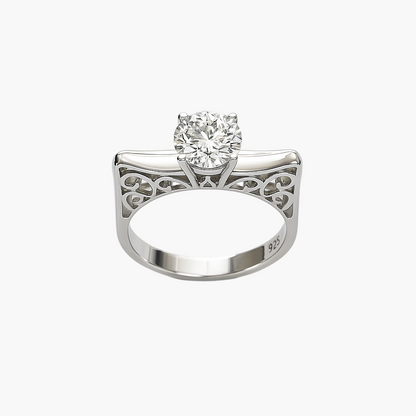 White Gold Engraved Round Diamond Ring
