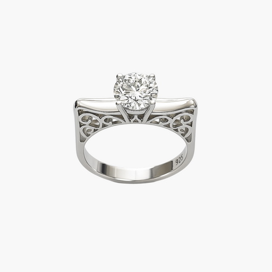 White Gold Engraved Round Diamond Ring