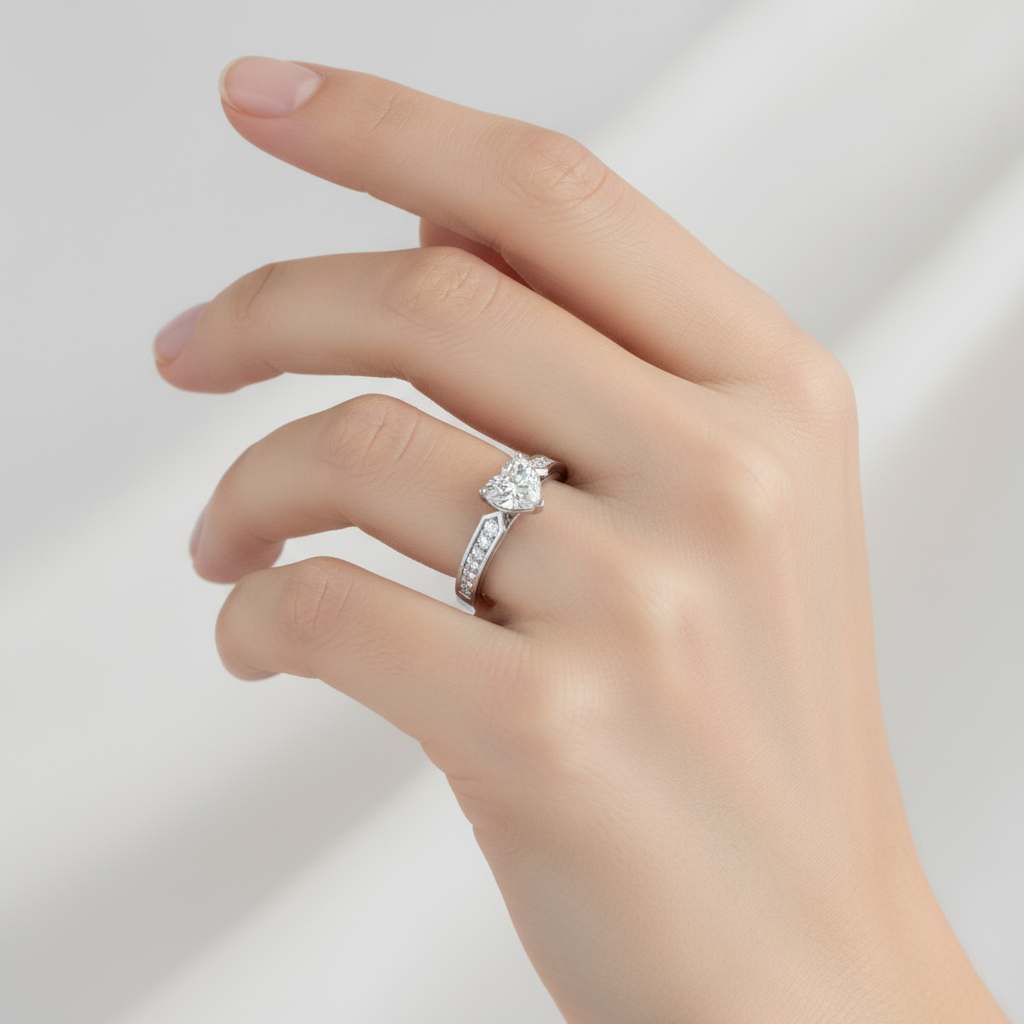 Female model wearing cushion-cut diamond engagement ring