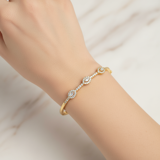 Female model wearing diamond bangle bracelet