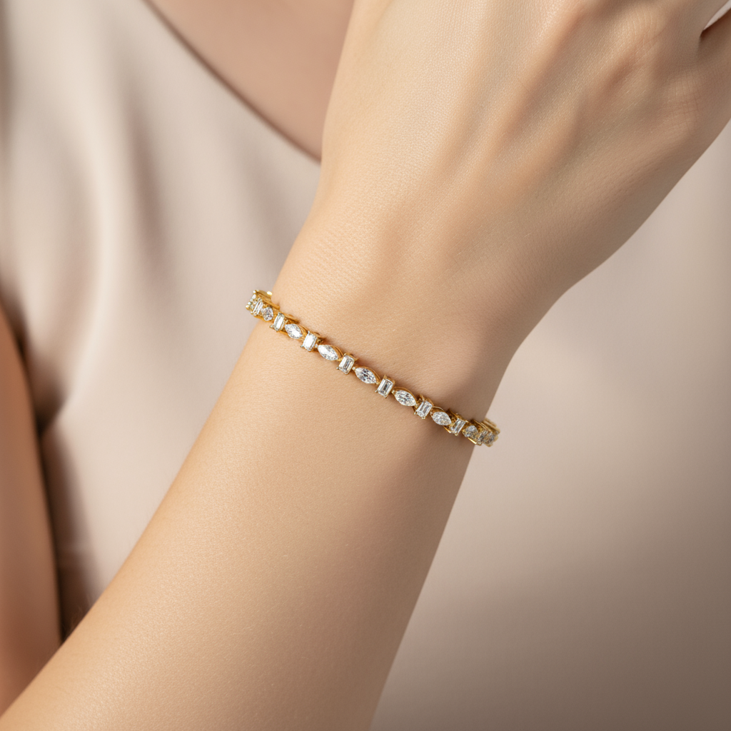Female model wearing diamond bangle