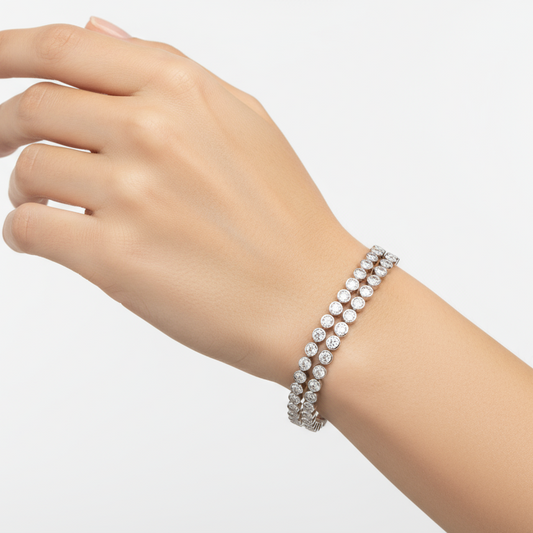 Female model wearing diamond bracelet