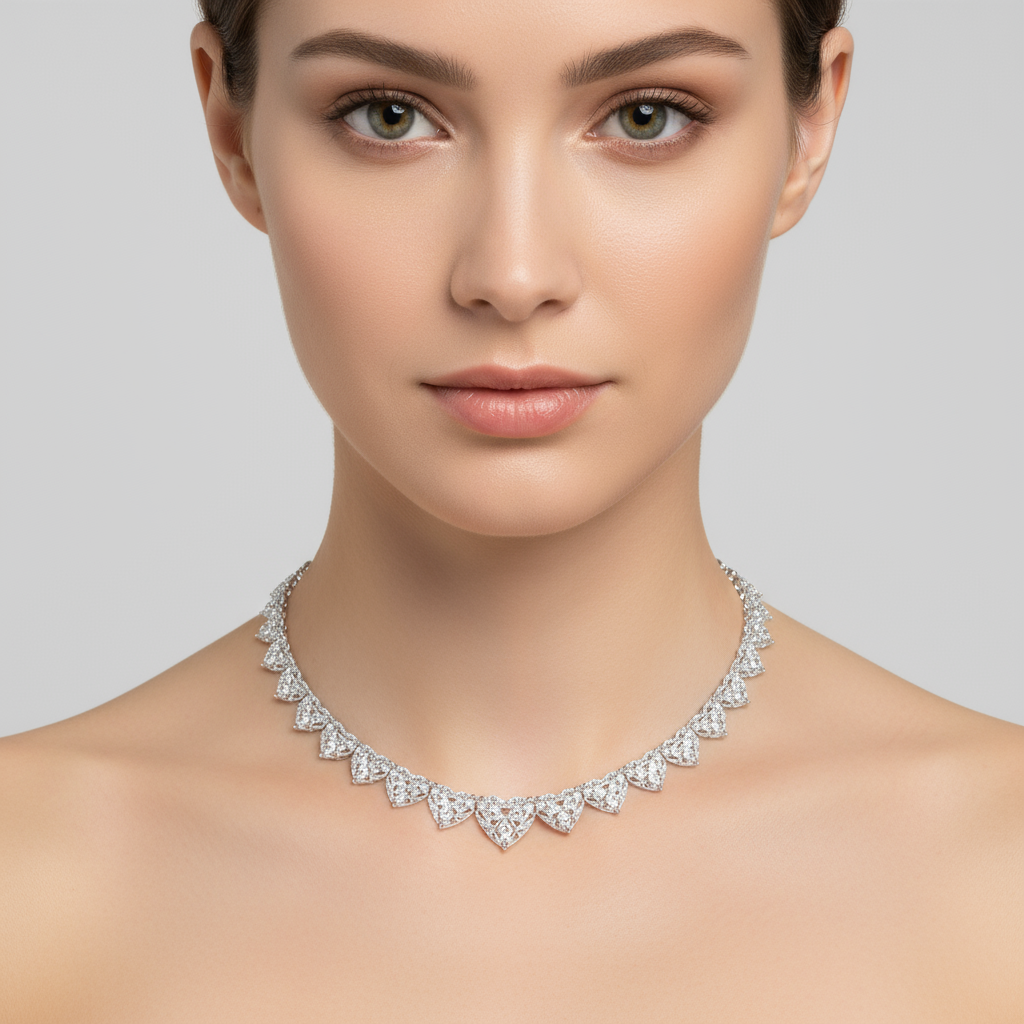 Female model wearing diamond collar necklace