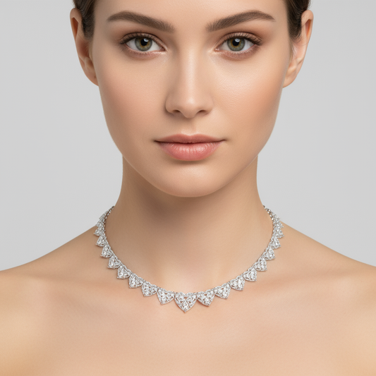 Female model wearing diamond collar necklace