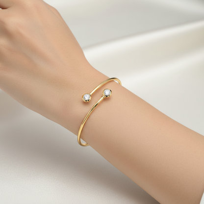 Female model wearing diamond cuff bracelet