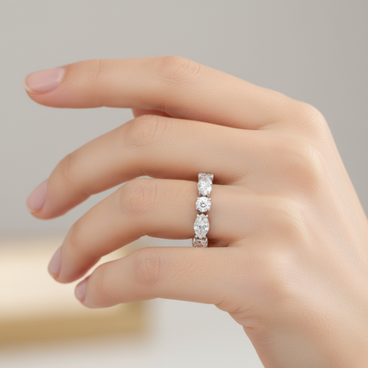 Female model wearing diamond eternity band