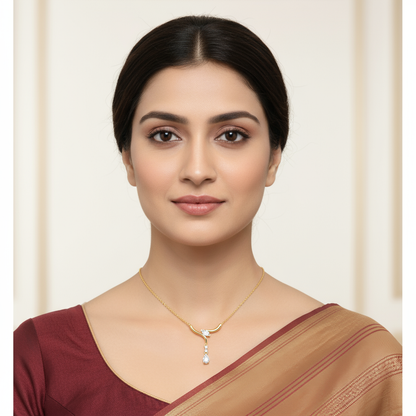 Female model wearing diamond mangalsutra pendant