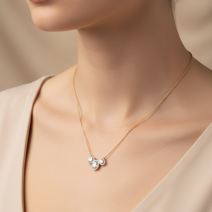 Female model wearing diamond necklace