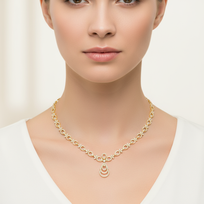 Female model wearing diamond necklace