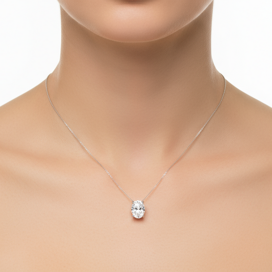 Female model wearing diamond pendant