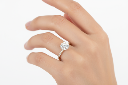 Female model wearing diamond ring