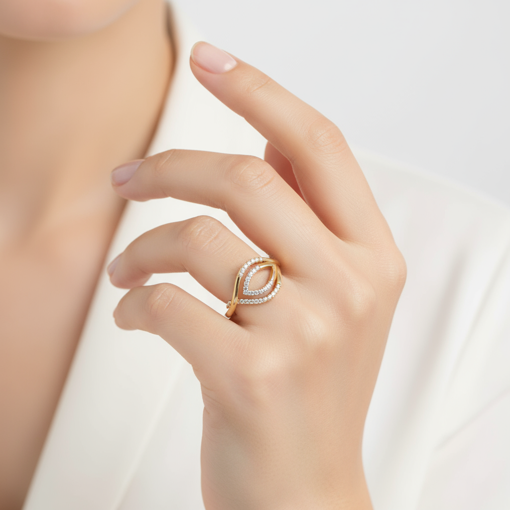 Female model wearing diamond ring