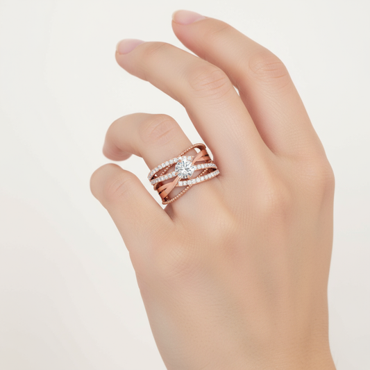 Female model wearing diamond ring