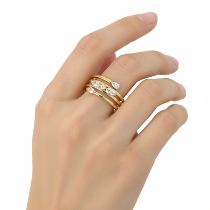 Female model wearing multi-band diamond ring