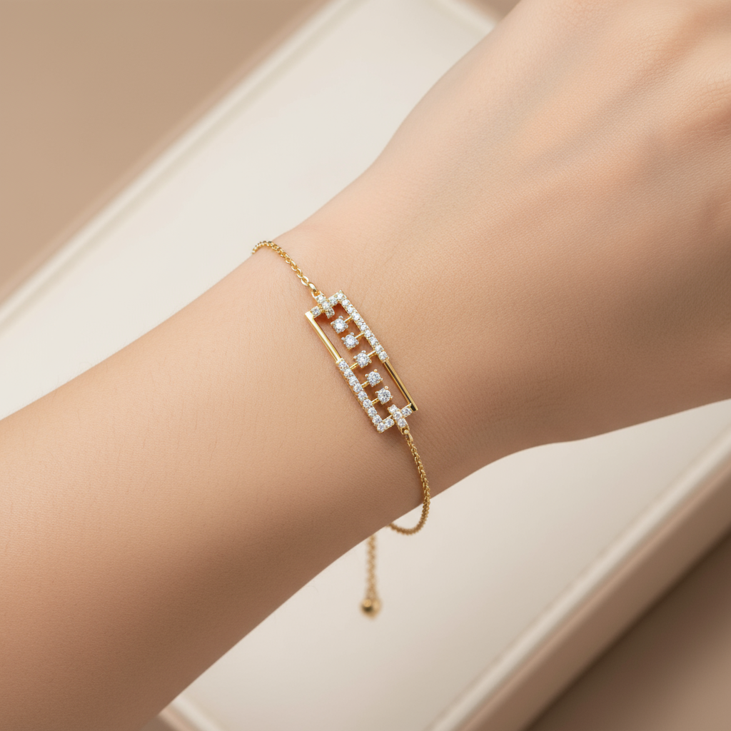Female model wearing personalized diamond name bracelet