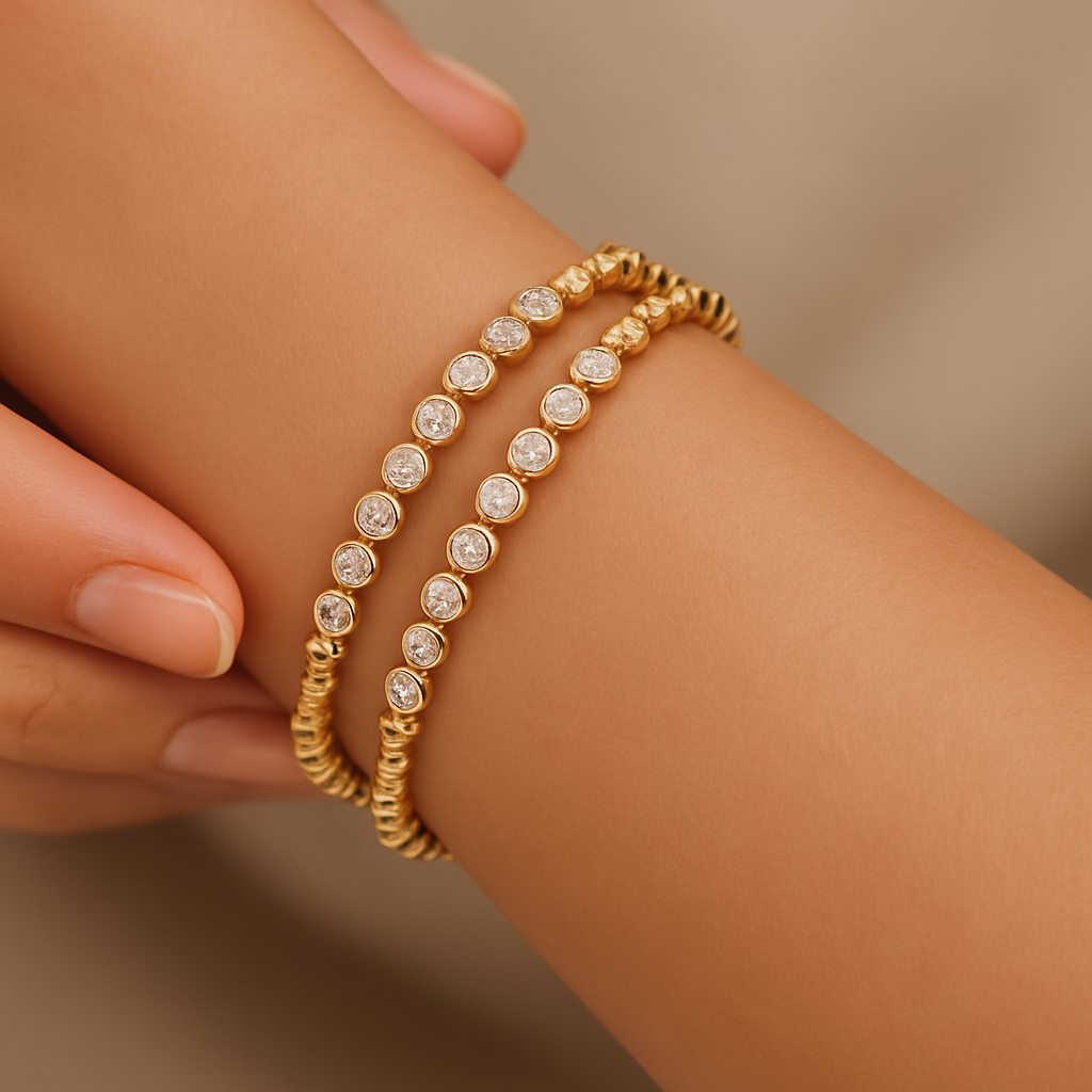 Generated image of a female model wearing the diamond bangles in small size