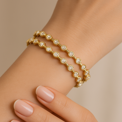 Generated image of a female model wearing the diamond bangles in small size