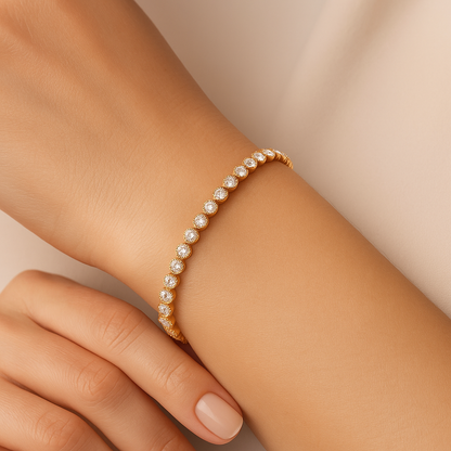 Generated image of a female model wearing the diamond bracelet in small size