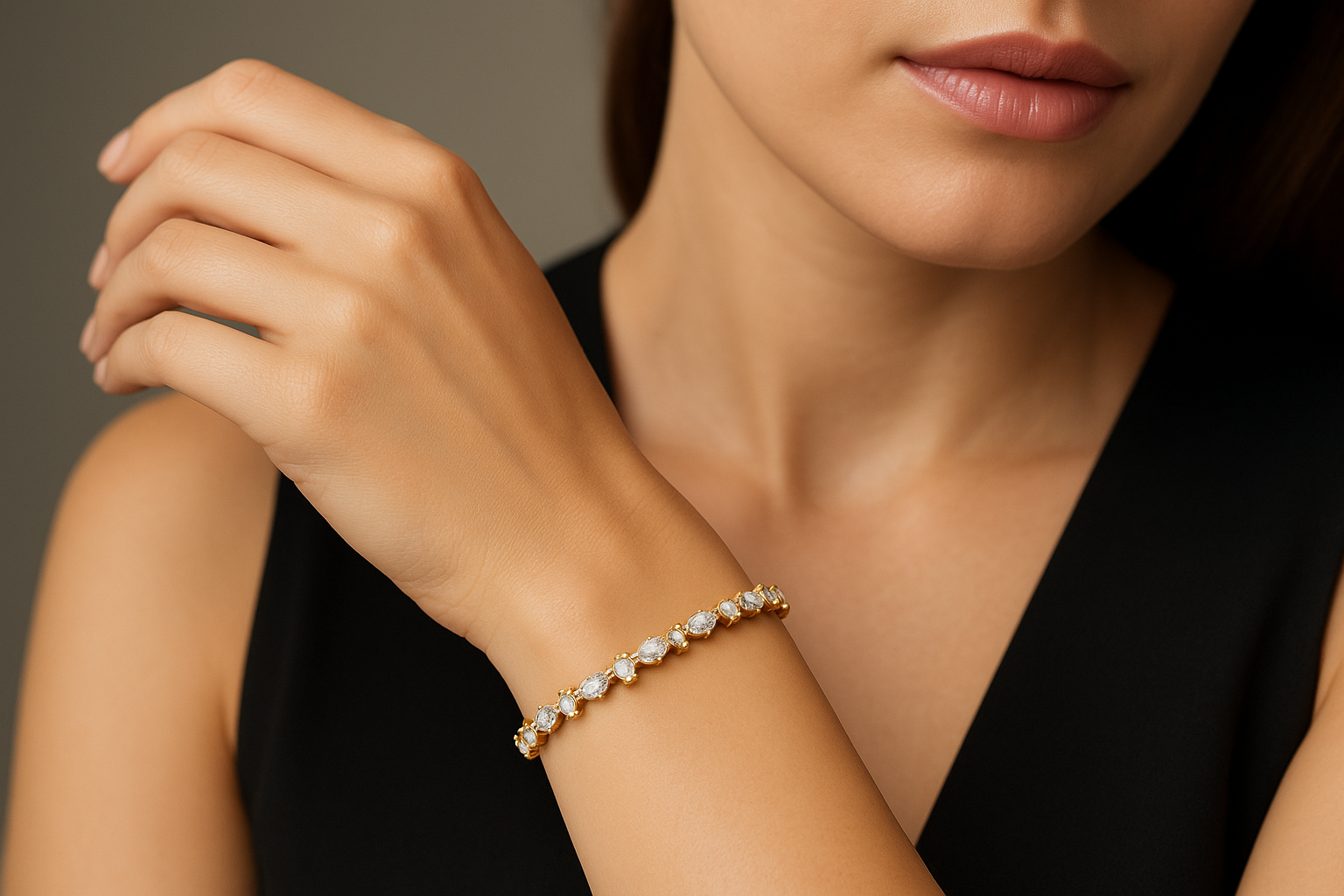 Generated image of a female model wearing the diamond bracelet