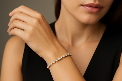 Generated image of a female model wearing the diamond bracelet