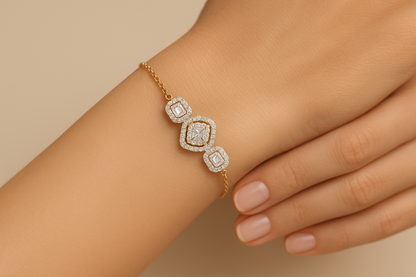 Generated image of a female model wearing the diamond chain bracelet