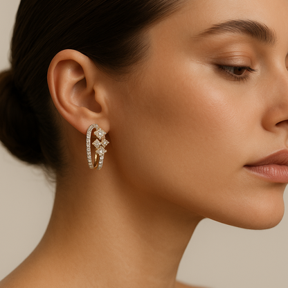 Generated image of a female model wearing the diamond hoop earrings in small size