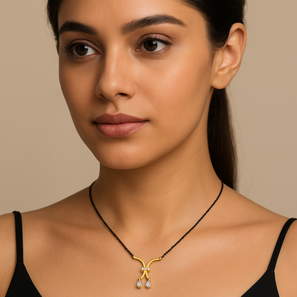 Generated image of a female model wearing the diamond mangalsutra in small size