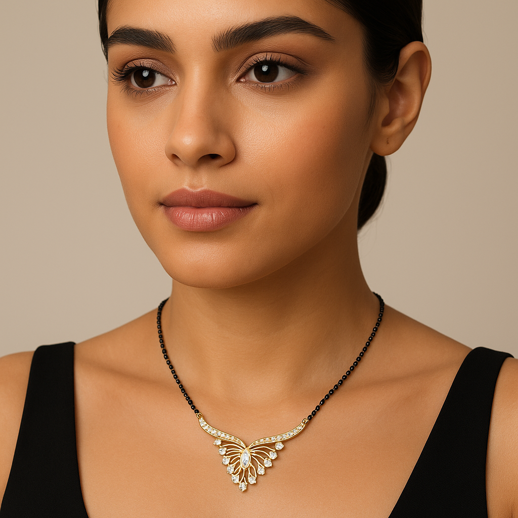 Generated image of a female model wearing the diamond mangalsutra in small size