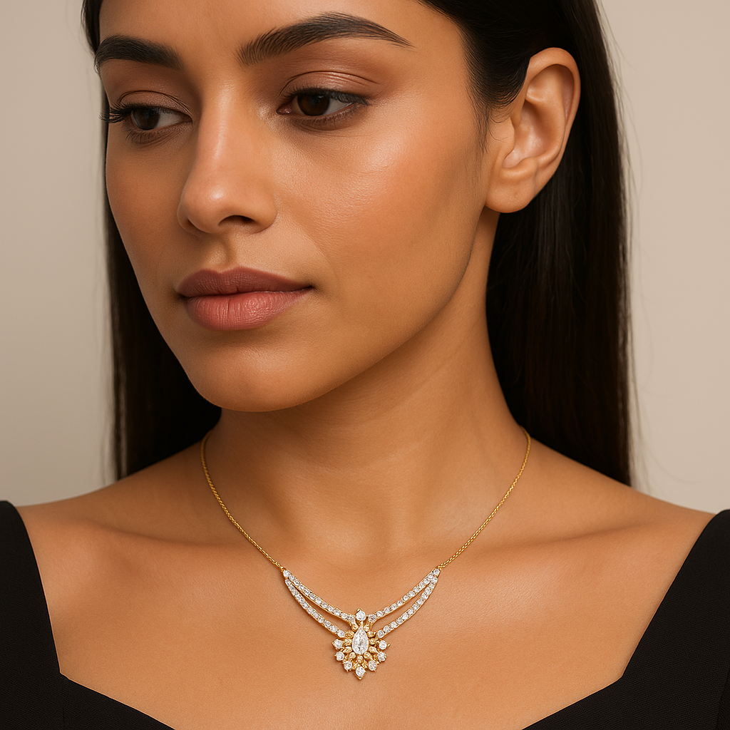Generated image of a female model wearing the diamond mangalsutra in small size