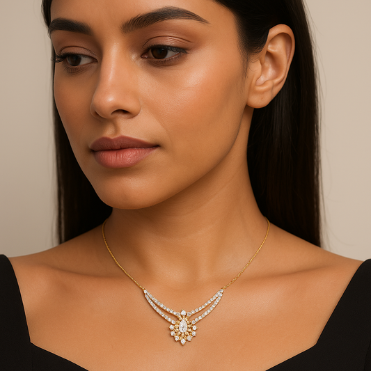 Generated image of a female model wearing the diamond mangalsutra in small size