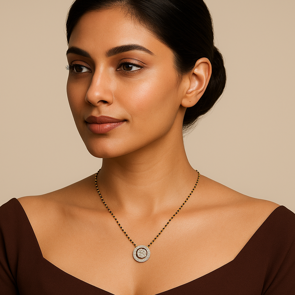 Generated image of a female model wearing the diamond mangalsutra