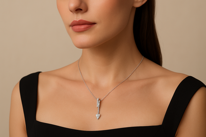 Generated image of a female model wearing the diamond pendant necklace