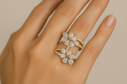 Generated image of a female model wearing the diamond ring in small size