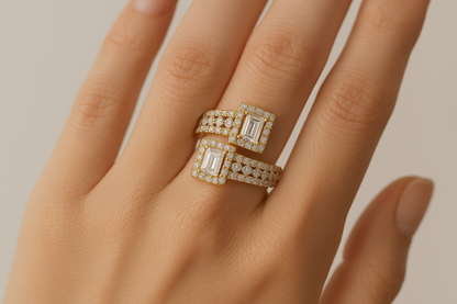 Generated image of a female model wearing the diamond ring in small size