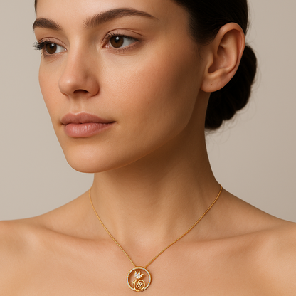 Generated image of a female model wearing the floral pendant